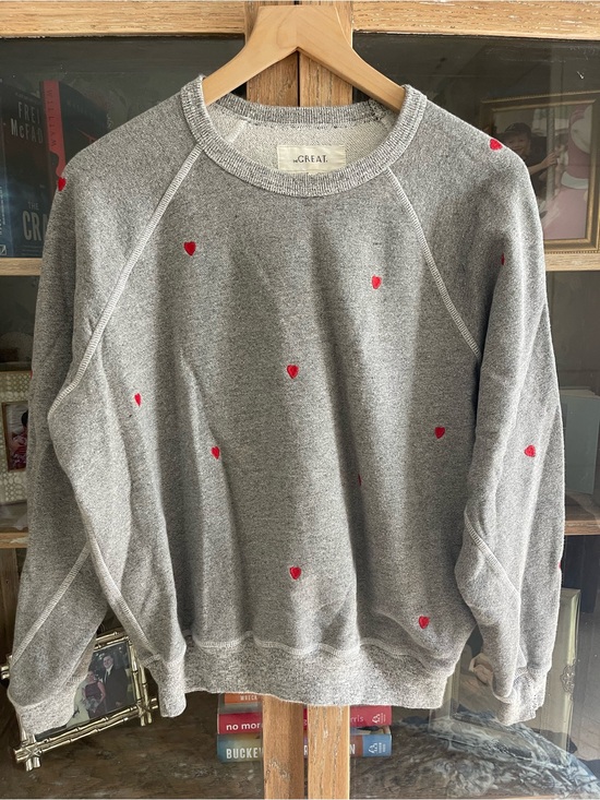 THE GREAT. Tops - THE GREAT. College Sweatshirt with Heart Embroidery